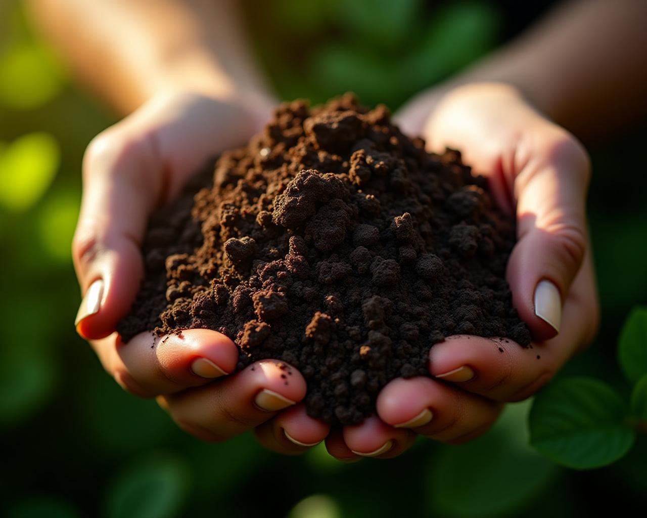 Rich dark organic compost in hands
