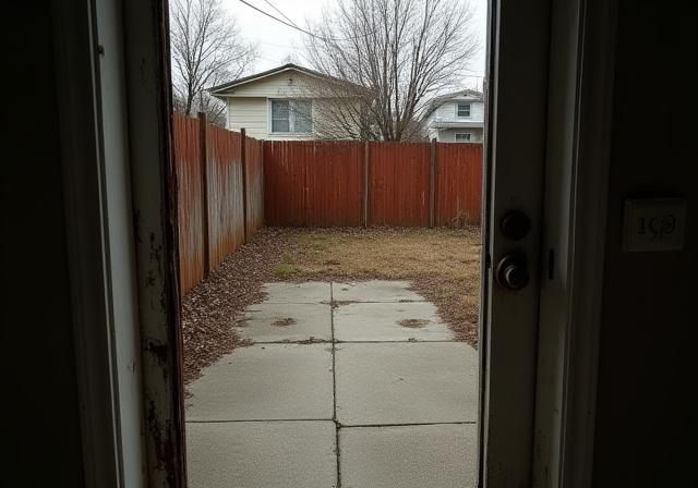 Dilapidated concrete backyard before renovation